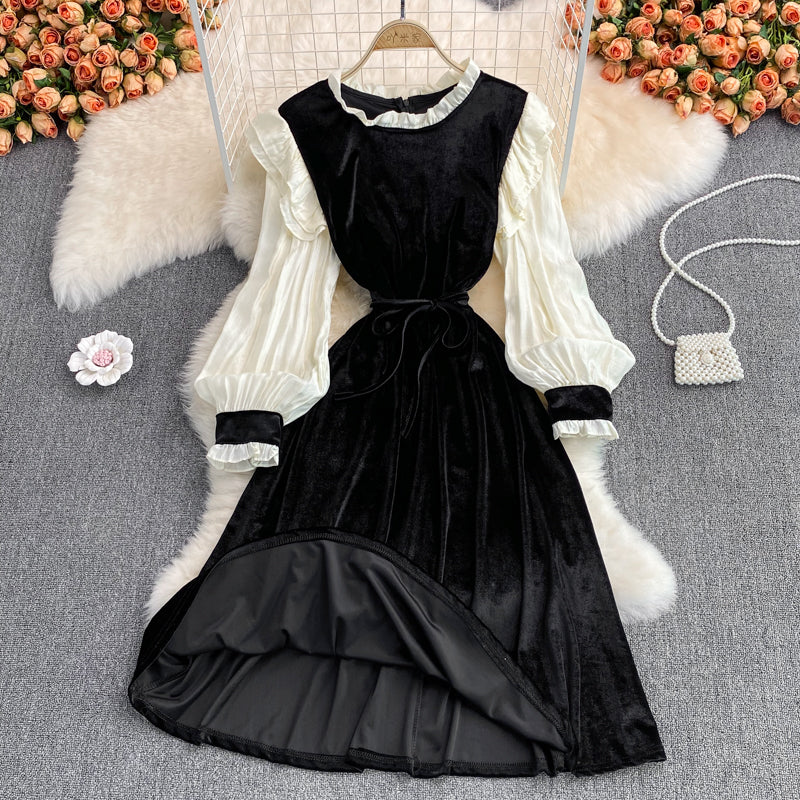 Black Velvet Long Sleeve Dress Fashion Dress 10954