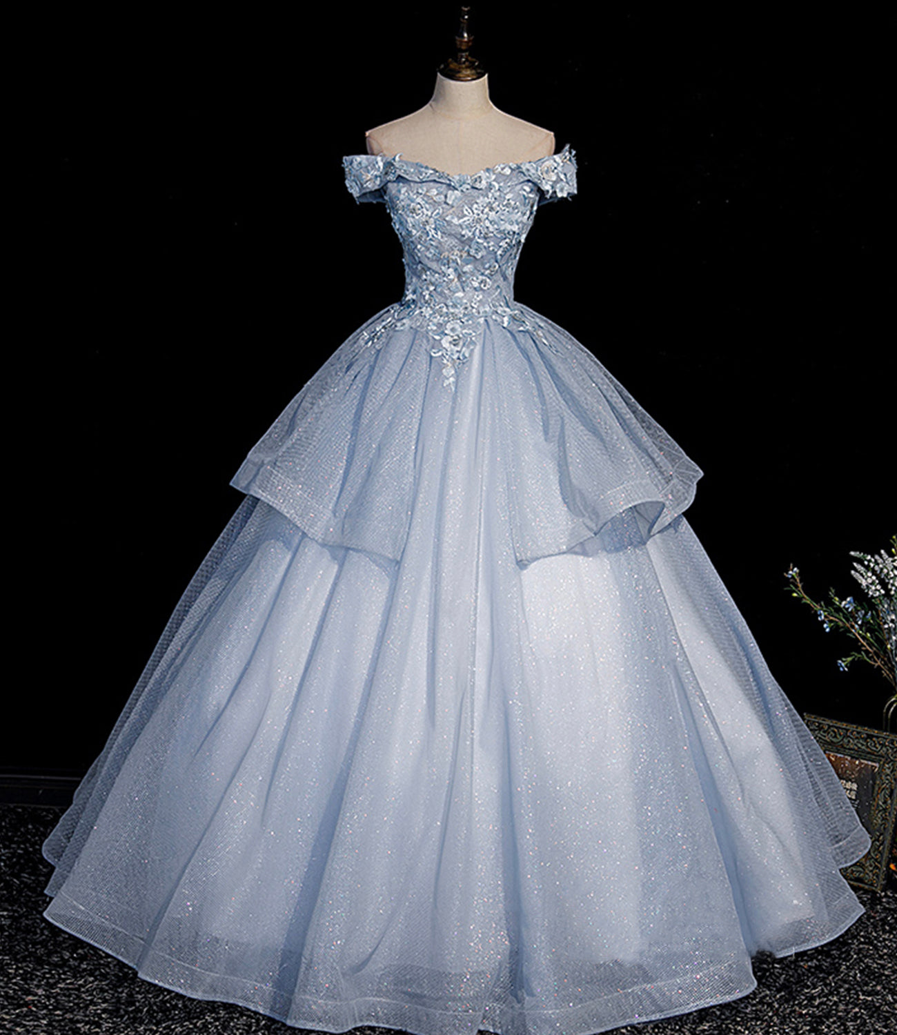Blue tulle lace long ball gown dress formal dresses 10475
