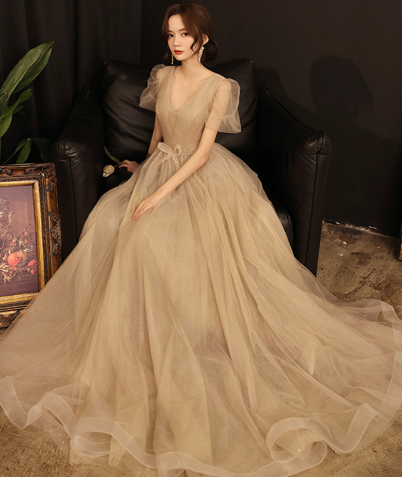 Cute v neck tulle long prom dress evening dress 8467