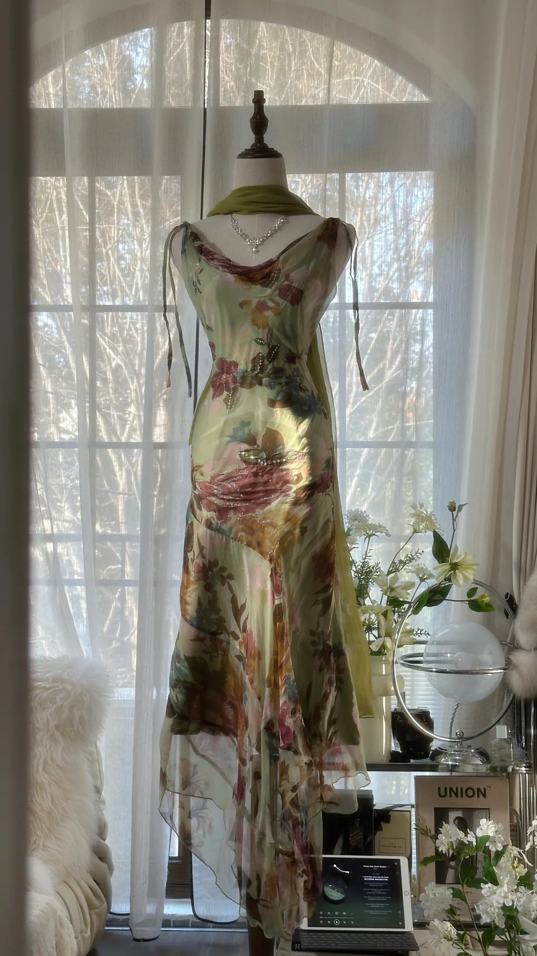 Green Romantic Gradient Fashion Elegant Exquisite Beading Long Chiffon Ball Gown Evening Dress Birthday/Wedding Guest/Holiday Party Dress Prom Dress Valentine's Day Date Dress gh4030