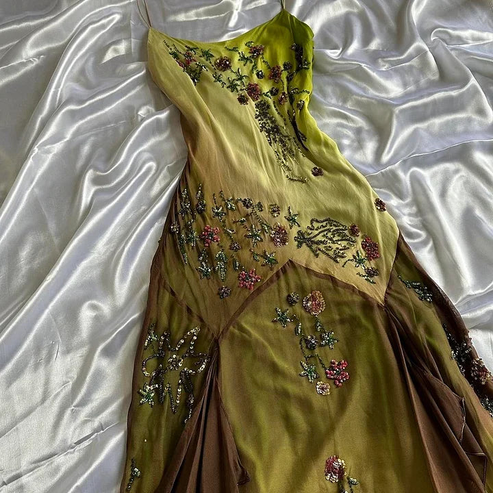 Green fashion gradient exquisite beaded long chiffon prom dress, evening dress, party dress gh3512