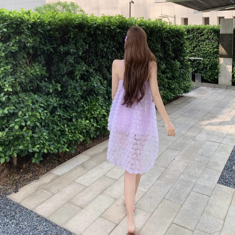 Fashion Purple 3D Flowers Tulle Design A-line Halter Homecoming Dress TP3707