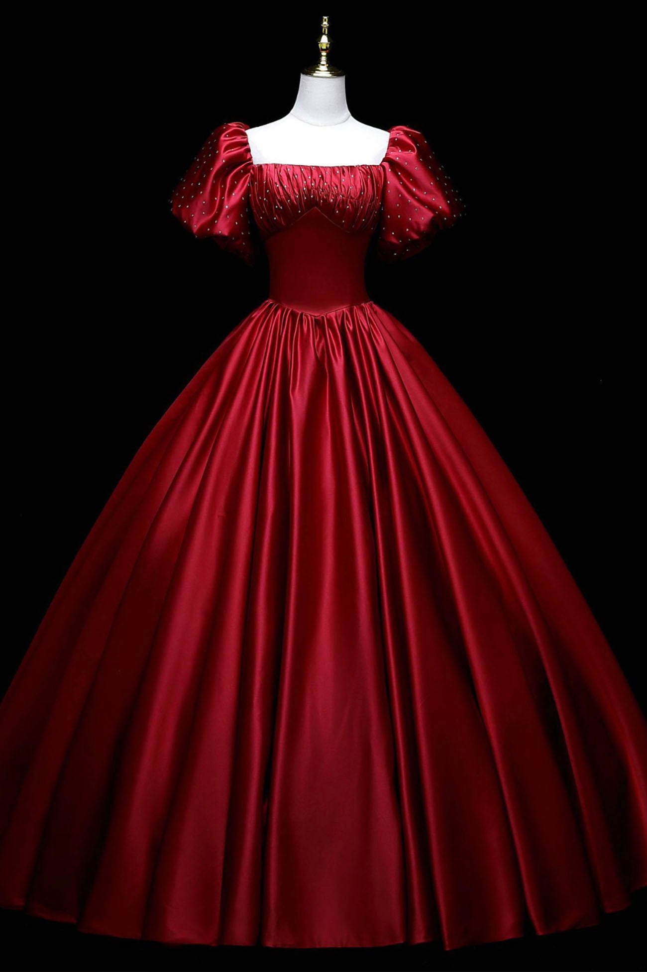 Burgundy Satin Long A-Line Prom Dress, Burgundy Formal Evening Dress