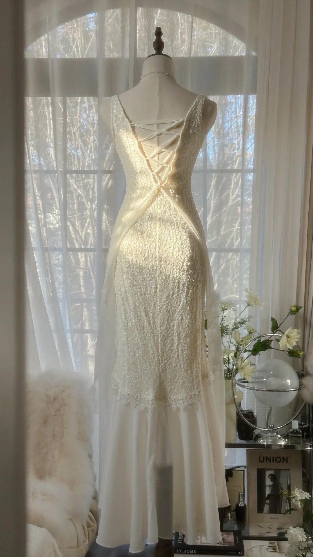 Ivory White Romantic Fashion Elegant Exquisite Lace Long Chiffon Ball Gown Evening Dress Birthday/Wedding Guest/Holiday Party Dress Prom Dress Valentine's Day Date Dress gh4028