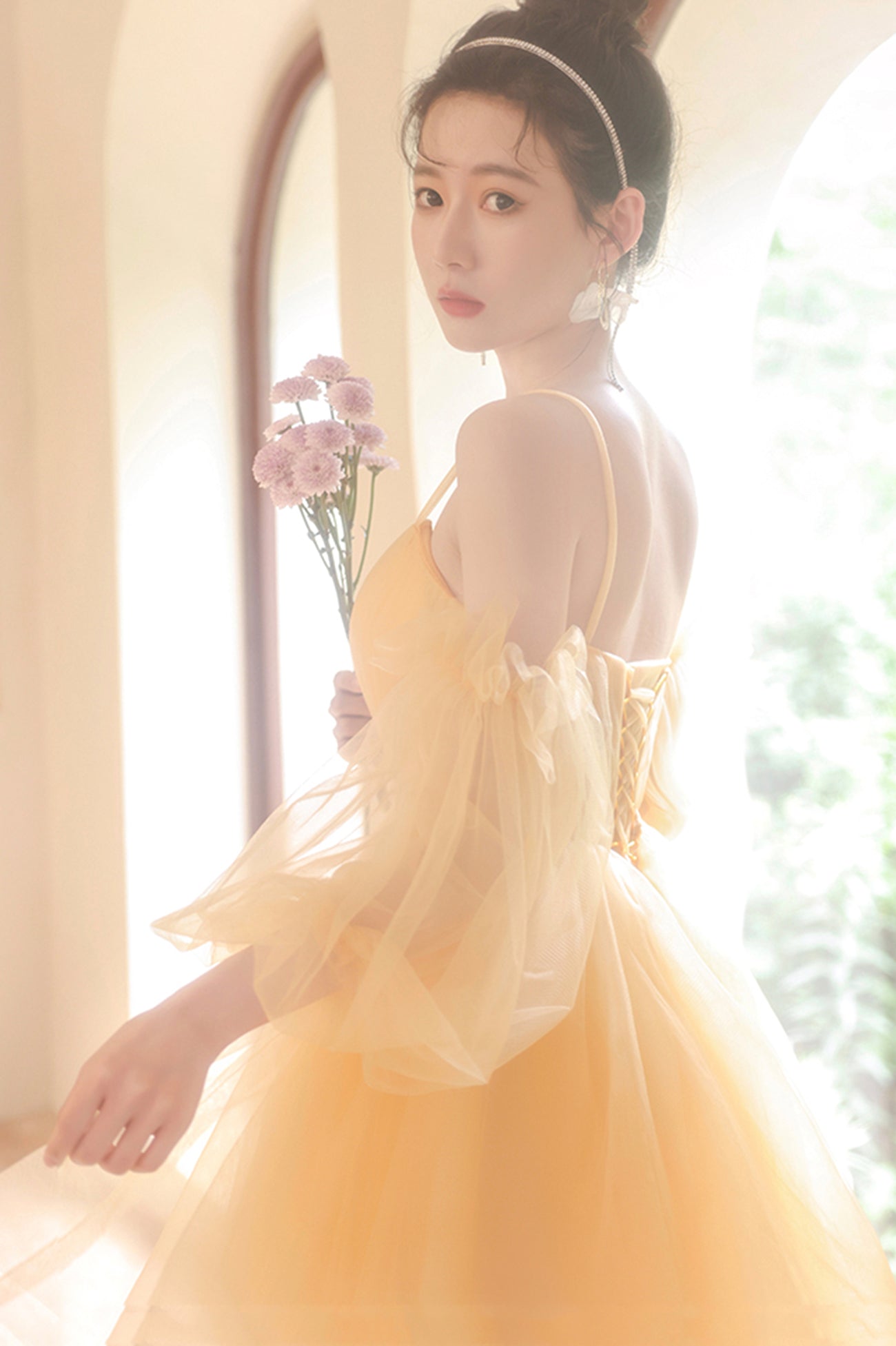 Yellow Tulle Short A-Line Prom Dress, Yellow Homecoming Party Dress