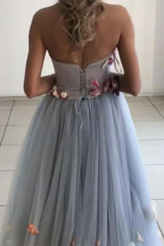 Detachable Straps Sweetheart Long Prom Dress With Floral Appliques MP1191
