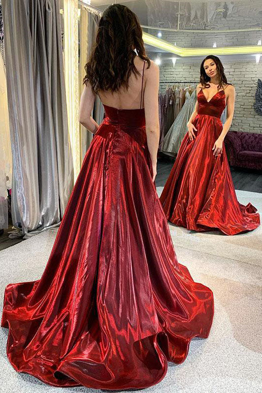 Spaghetti Straps Burgundy Prom Dress Long Simple Formal Gown MP1185