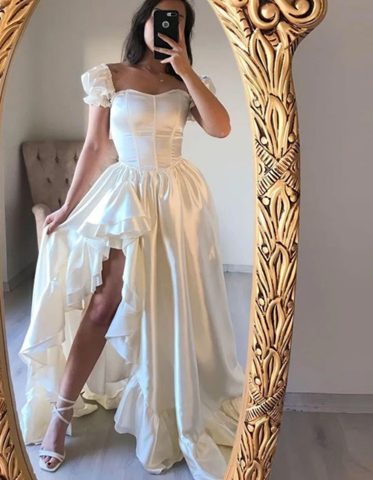 Vestidos de fiesta de corte A con escote en forma de corazón y volantes, vestidos de fiesta de noche largos