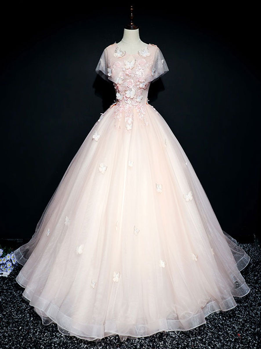 Vestido de fiesta largo de encaje de tul rosa, vestido de noche de encaje de tul rosa