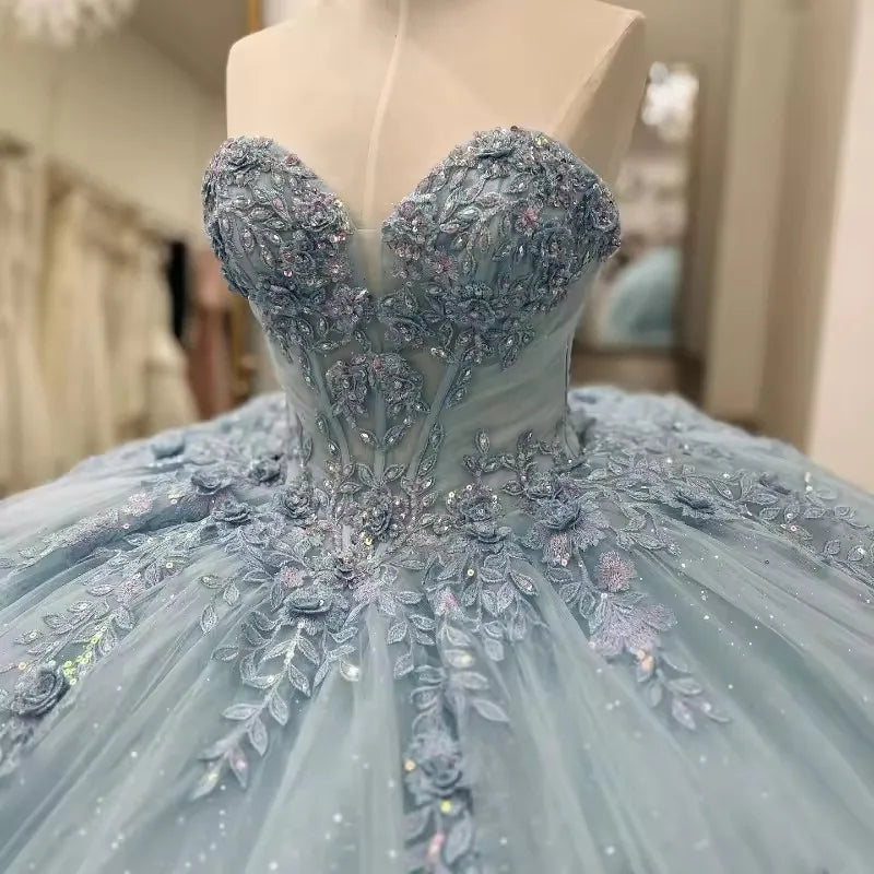 Vestido de quinceañera azul claro de encaje, vestidos de 15 años para fiesta de cumpleaños, vestidos de princesa para baile