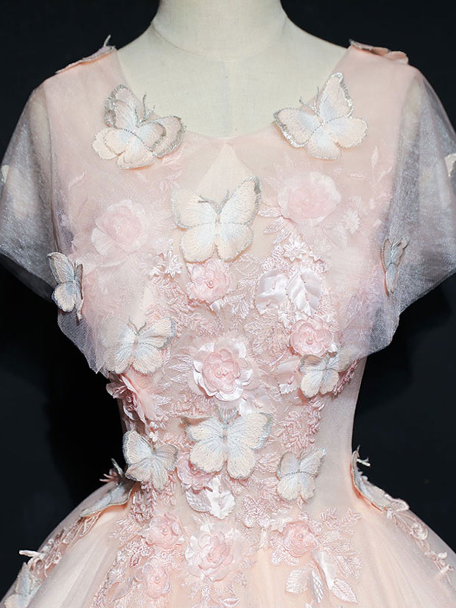 Vestido de fiesta largo de encaje de tul rosa, vestido de noche de encaje de tul rosa