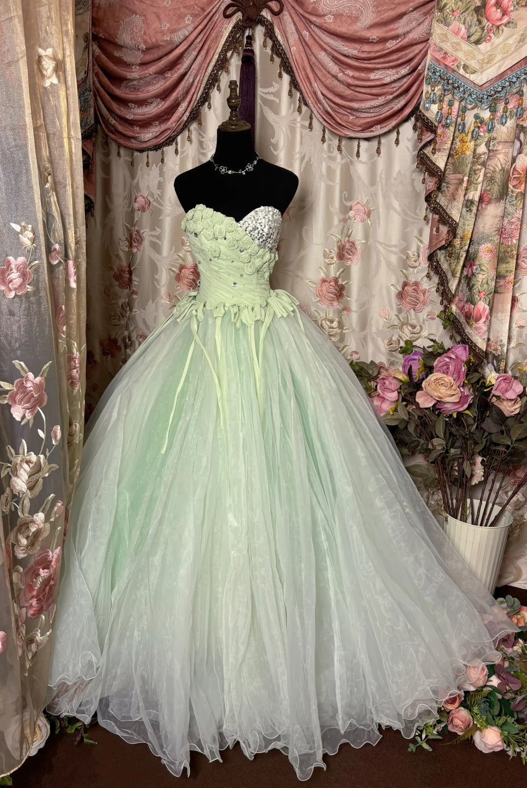 A Line Long Ball Gown Quinceanera Dress Unique Green Long Evening Dress cg25547