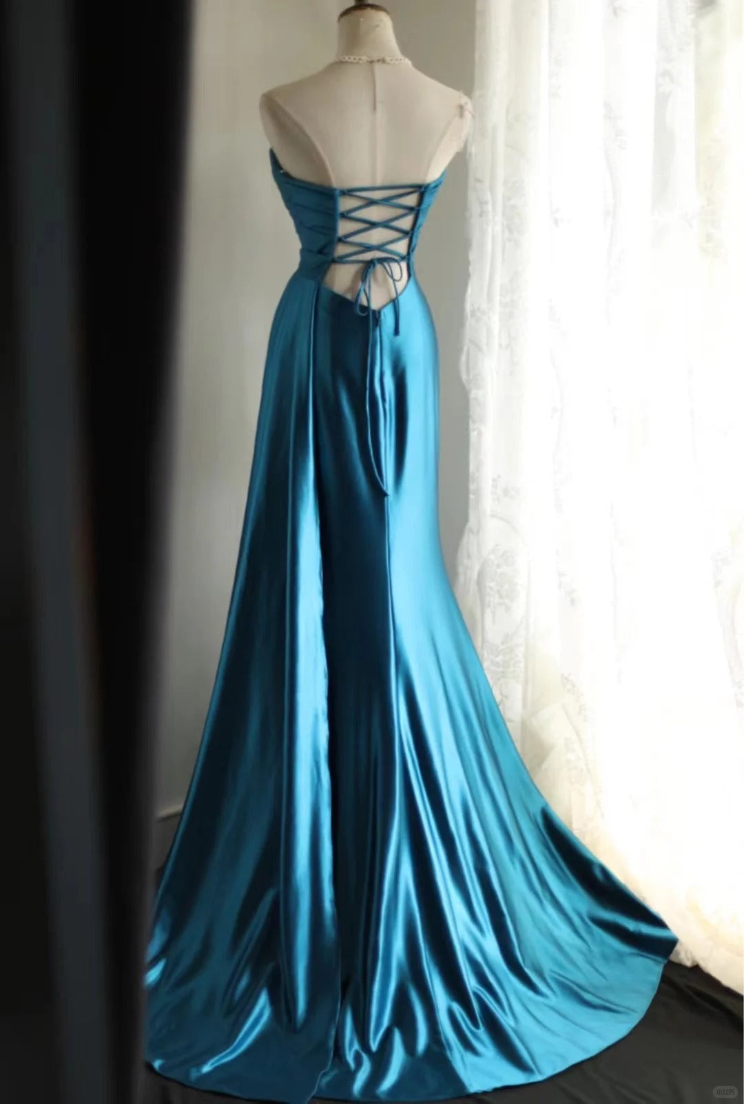 Blue Satin Simple Prom Party Dresses Unique Long Evening Dress cg25944