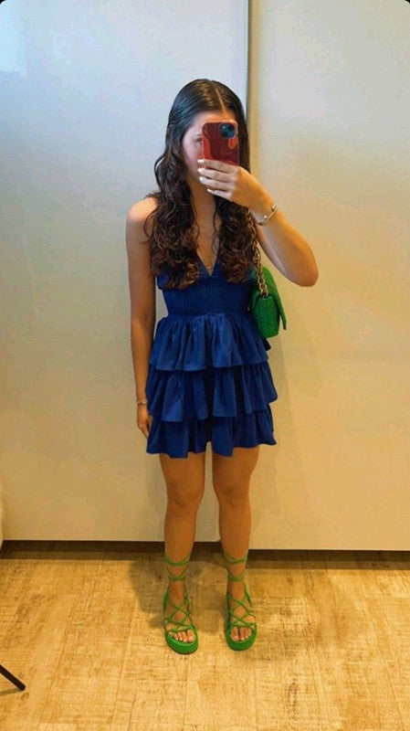 Sexy V Neck Layered Ruffle Hem Homecoming Dress fg5839