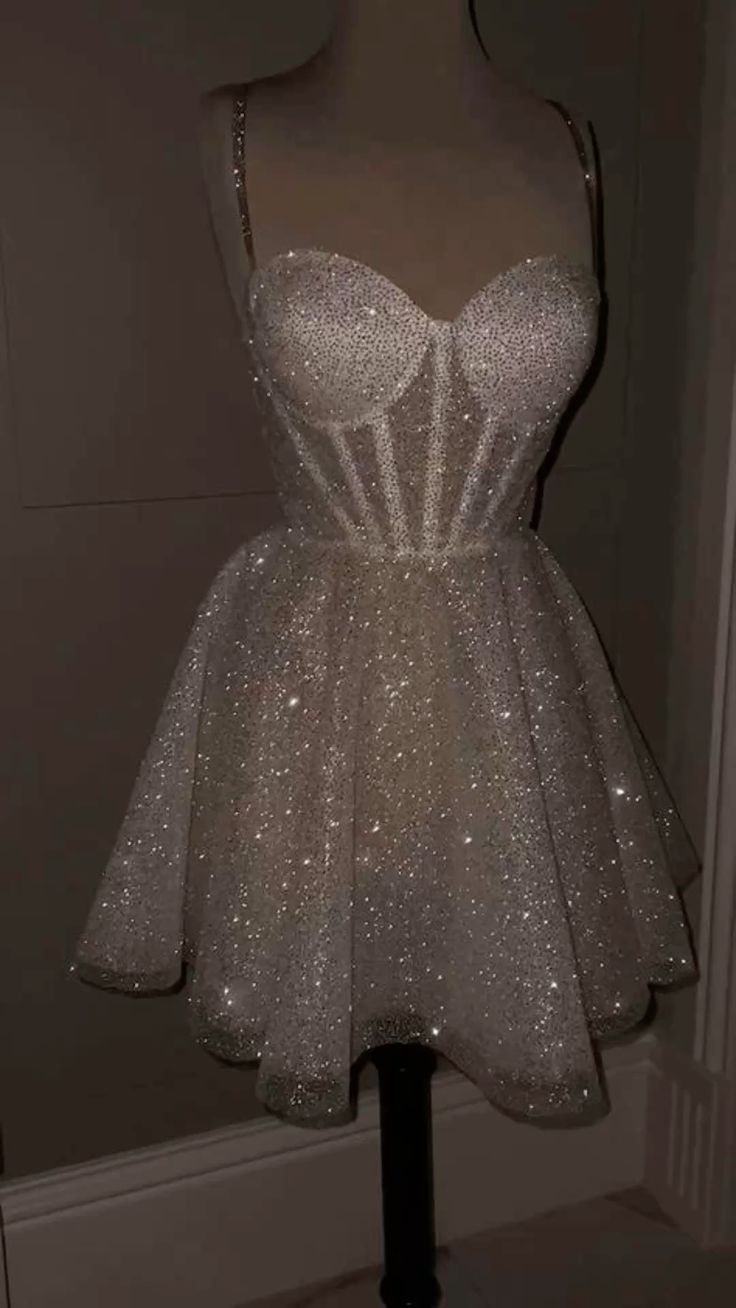Cute A Line Spaghetti Straps White Sequin Mini Short Formal 8th Grade Homecoming Dresses Summer Middle School Homecoming Outfits cg26012