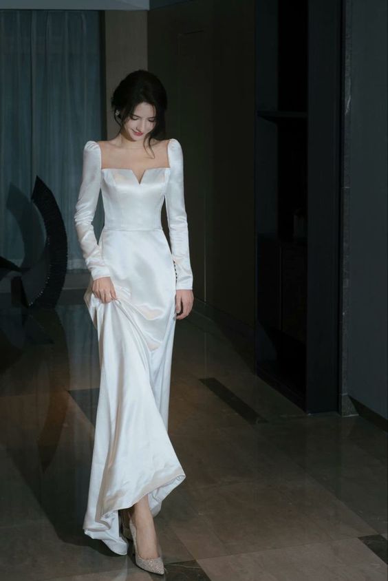 A line White Evening Dresses For Girls, Fashion Formal Gown fg6226
