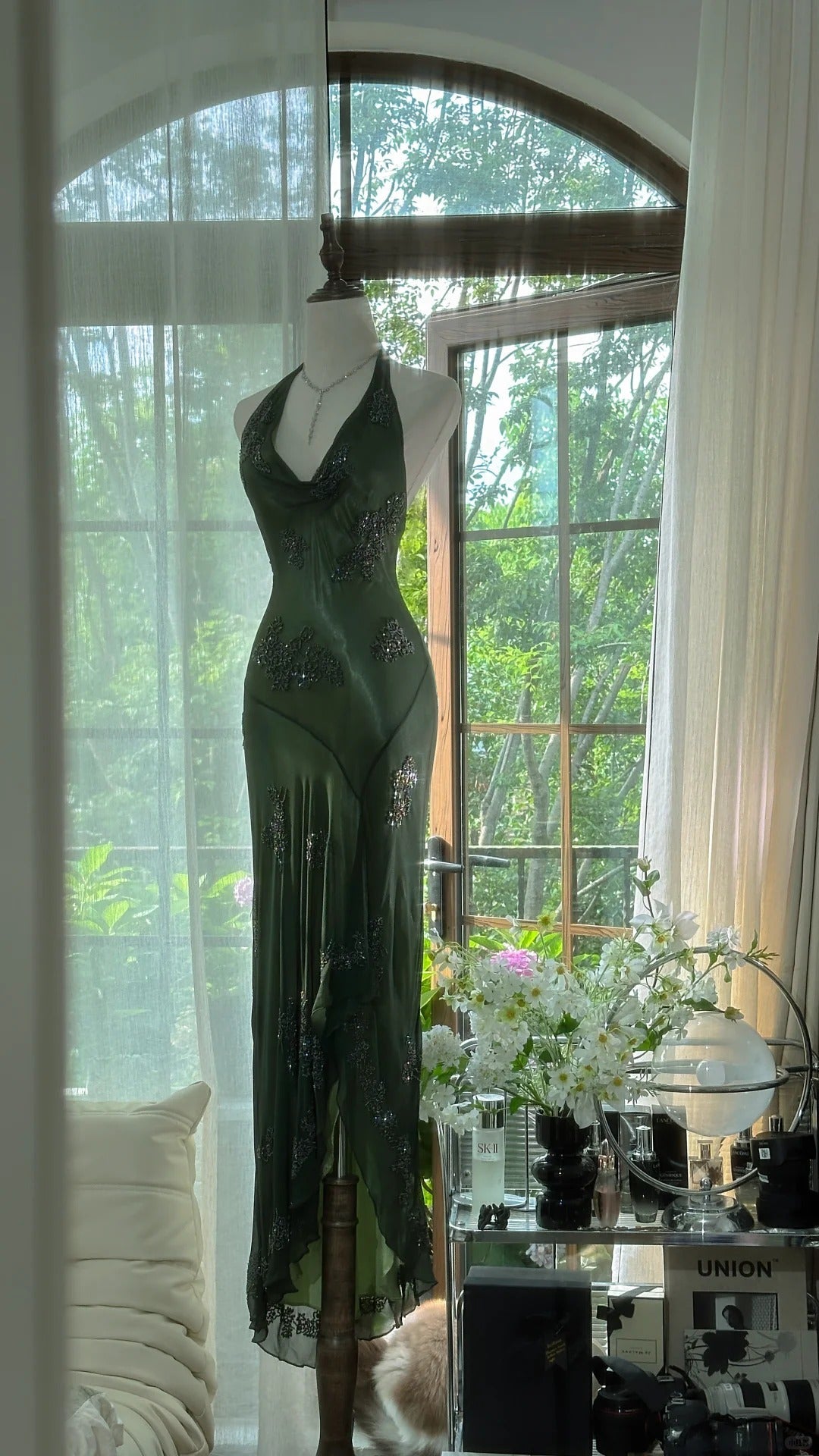 Green Halter Prom Party Dresses Unique Long Evening Dress Vintage Princess Dress cg26004