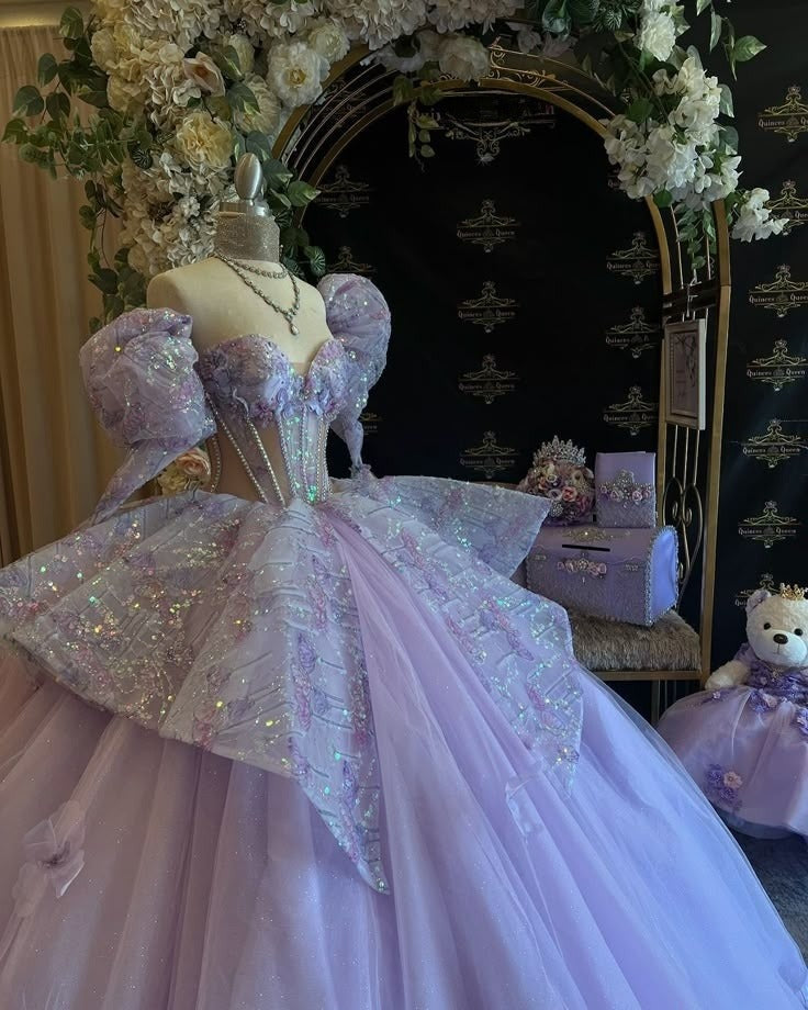 Lavender Tulle Ball Gown Sweetheart Quinceanera Dress Evening Dress cg25447