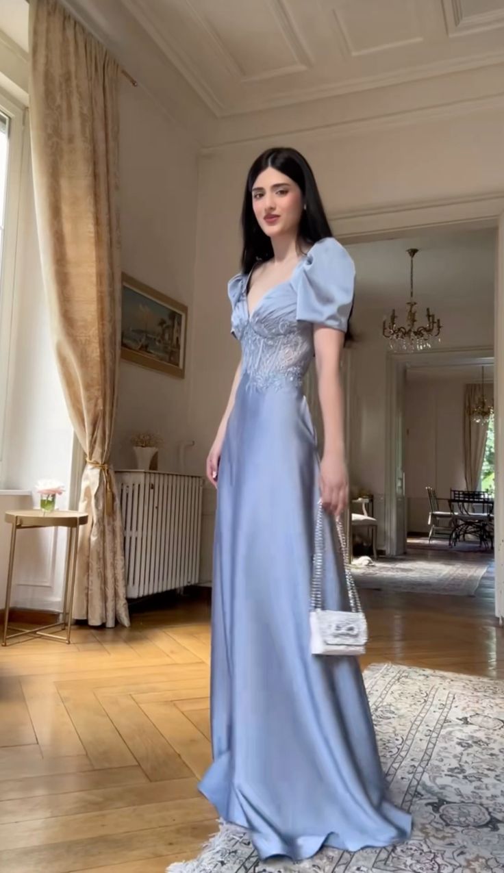 A Line Blue Prom Party Dresses Unique Evening Dress Vintage Princess Dress cg26021