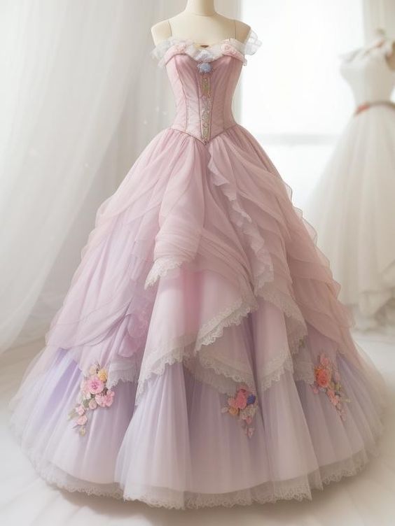 A line Evening Dresses For Girls Appliques Princess Tull Gown fg6225
