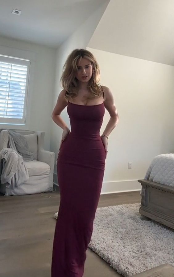 Burgundy Prom Dresses Sheath Straps Evening Dresses fg4867