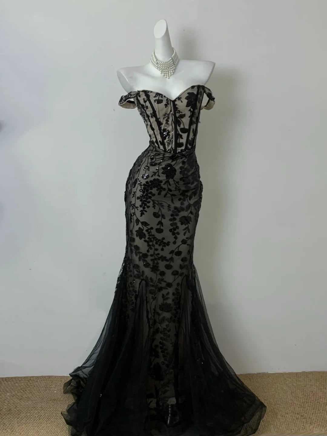 Black Lace Mermaid Evening Dresses,Sleeveless Party Prom Dress, Formal Dress cg25472