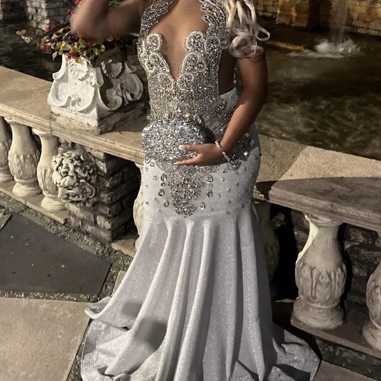 Vestido de fiesta largo de sirena con cristales plateados para ocasiones especiales