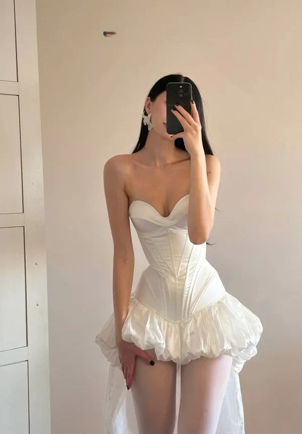 Cute A Line Sweetheart Neck White Satin Short Homecoming Dress Cocktail Dress SH3237