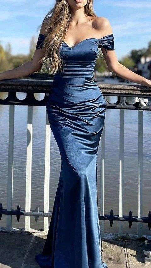 Simple Off Shoulder Satin Sweetheart Long Evening Prom Dresses, Custom Mermaid Prom Dress cg25082