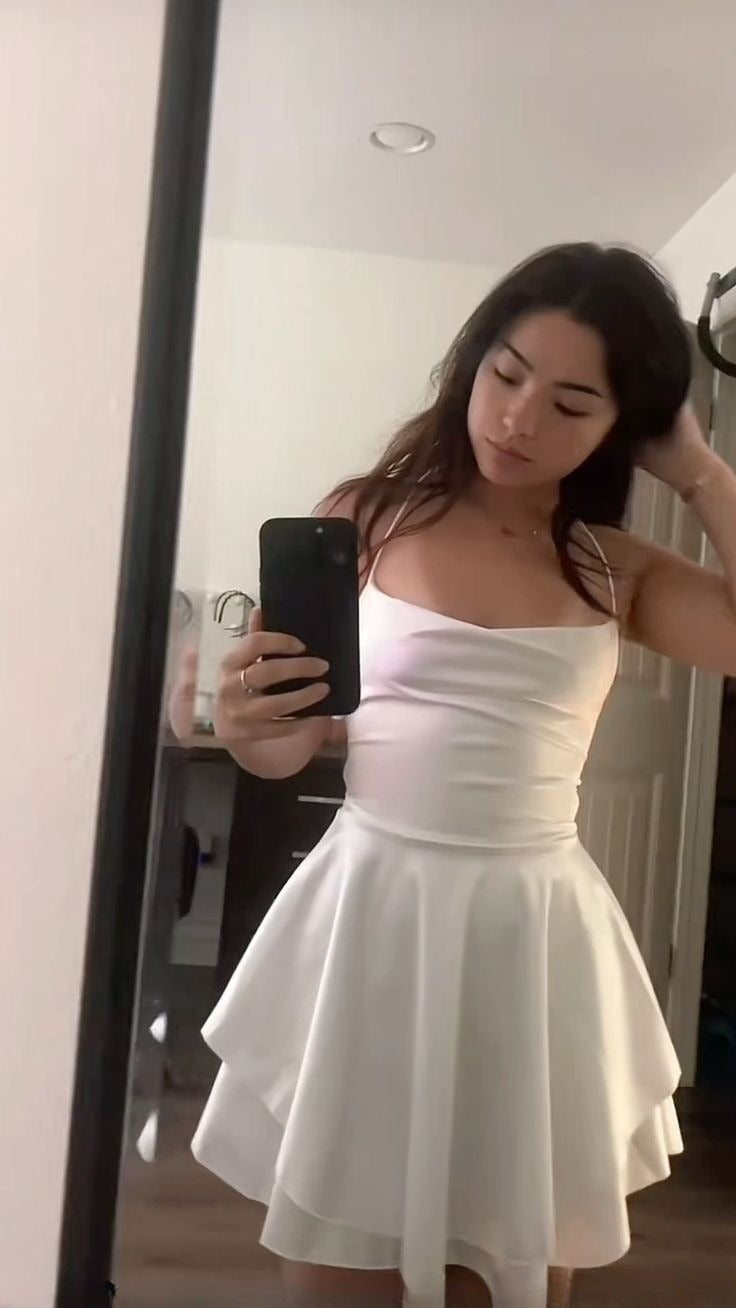 Cute White A Line Spaghetti Straps Lace-Up Back Short Graduation Dress fg7451