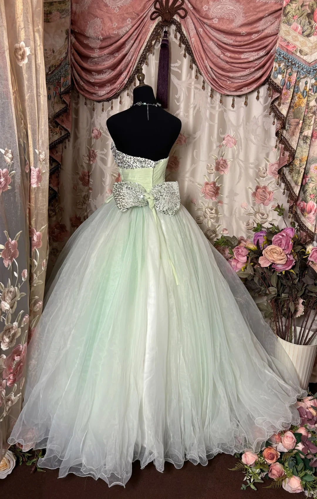 A Line Long Ball Gown Quinceanera Dress Unique Green Long Evening Dress cg25547