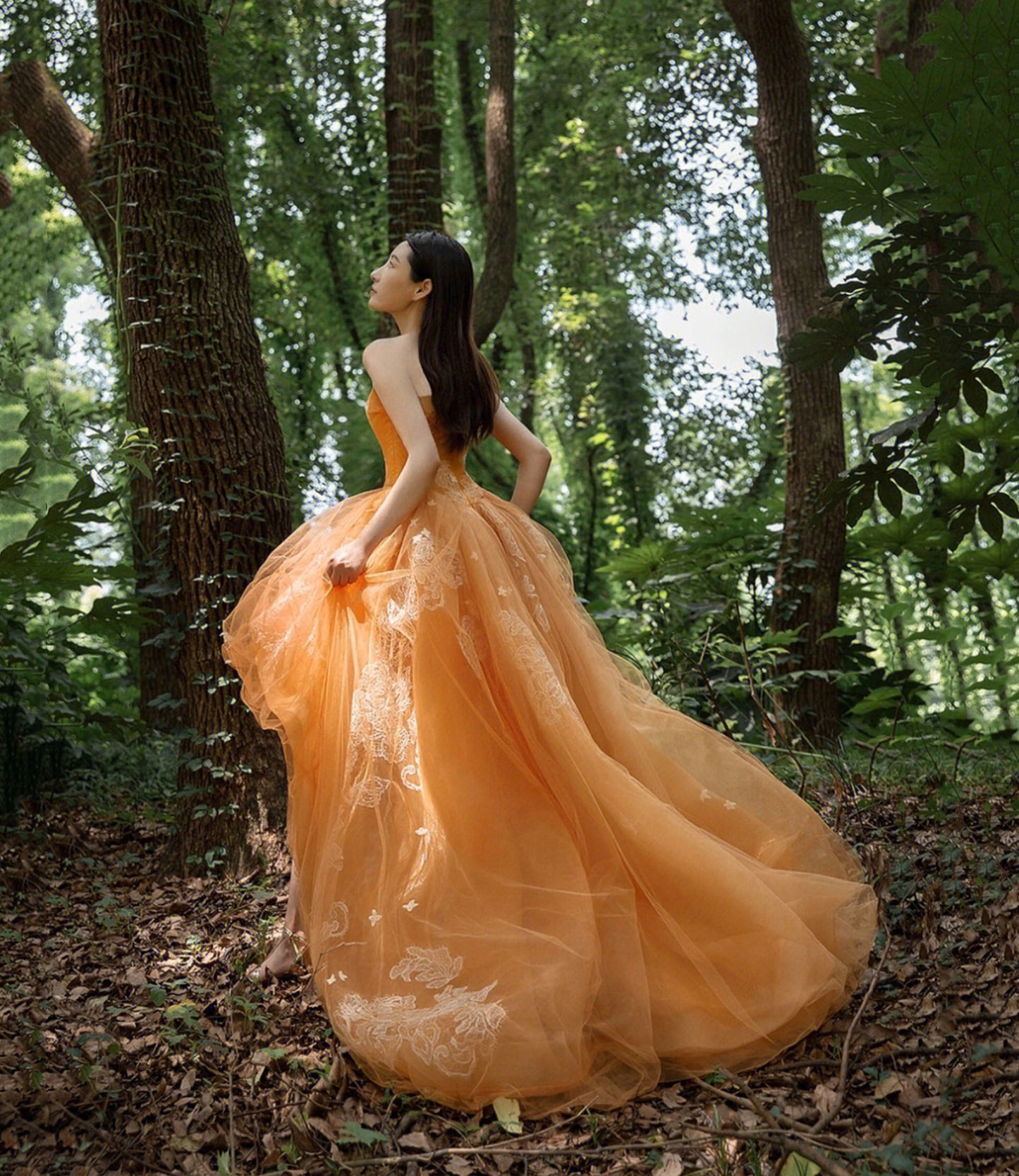 ORANGE TULLE LACE HIGH LOW PROM DRESS EVENING DRESS fg5549