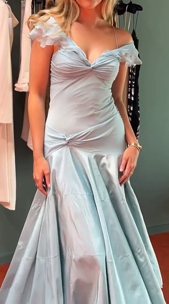 Blue Off-the-shoulder Elegant A-Line Long Prom Dress Birthday Dress cg25465