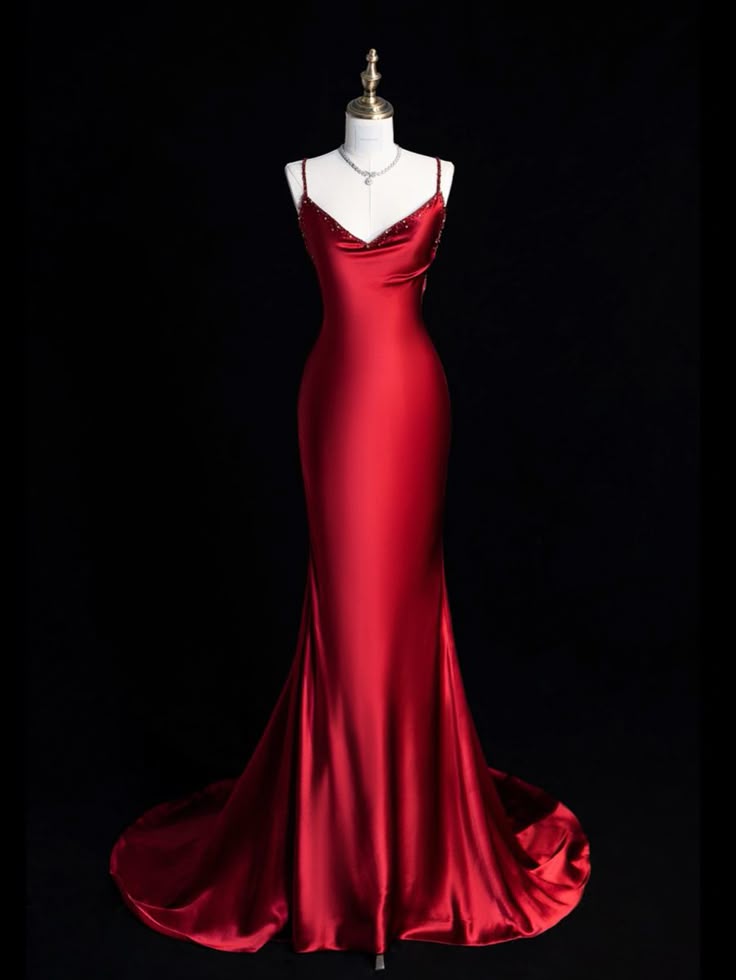 Red Mermaid Long Prom Party Dresses Unique Evening Dress cg26058