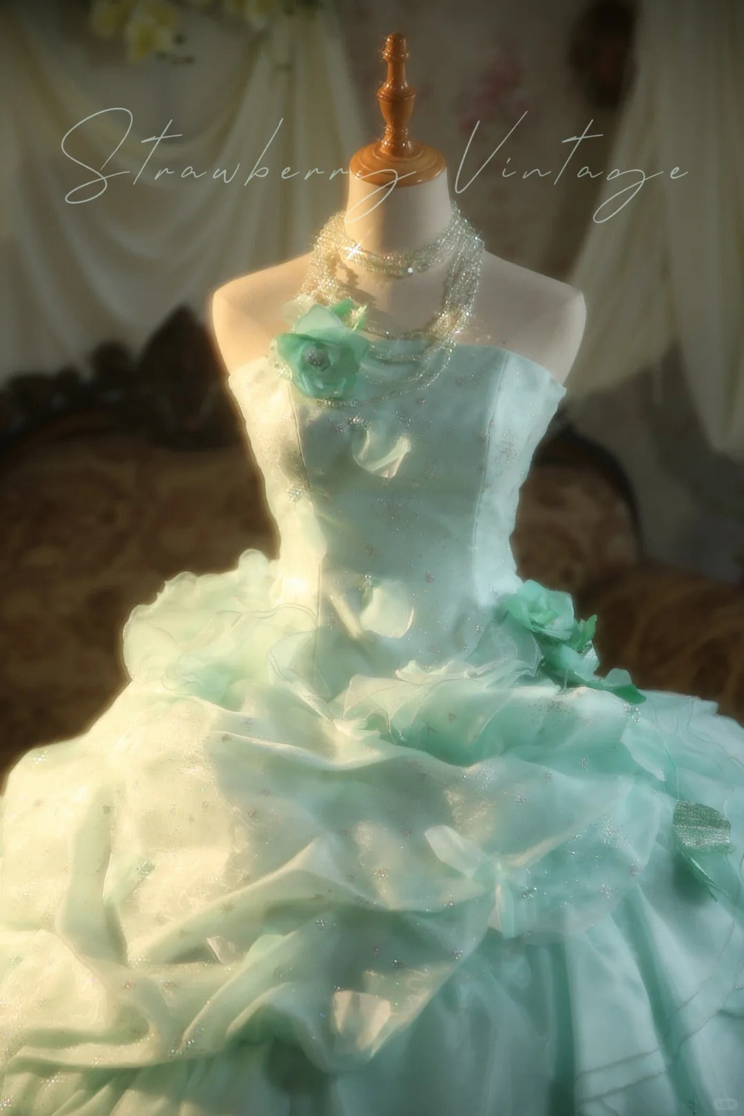 A Line Green Tulle Ball Gown Quinceanera Dress Evening Dress cg25478