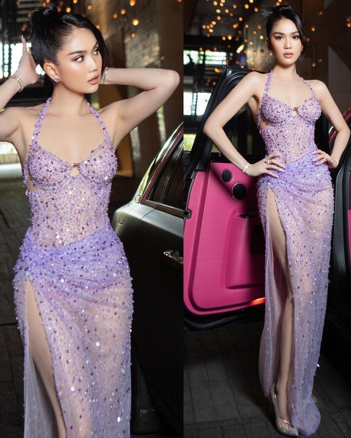 Lilac Sequin Formal Dress Evening Dress With Slit cg25435