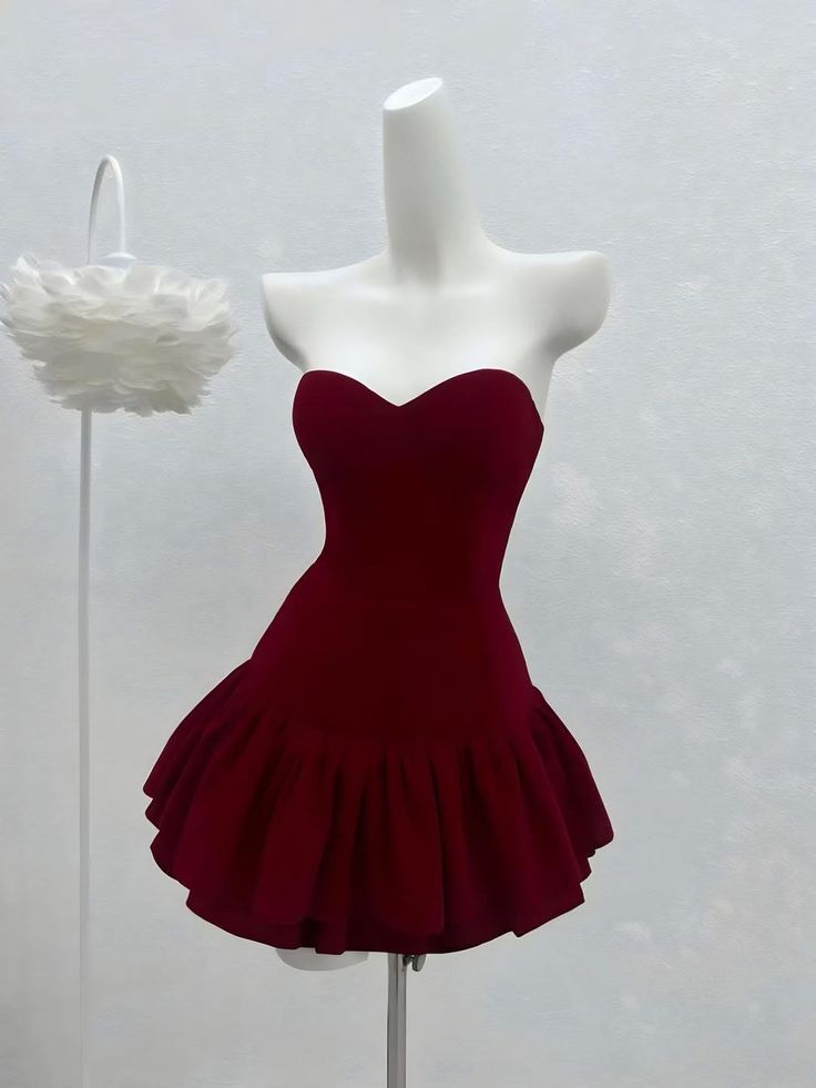 Burgundy Strapless Short Evening Party Dress Homecoming Gowns cg25597