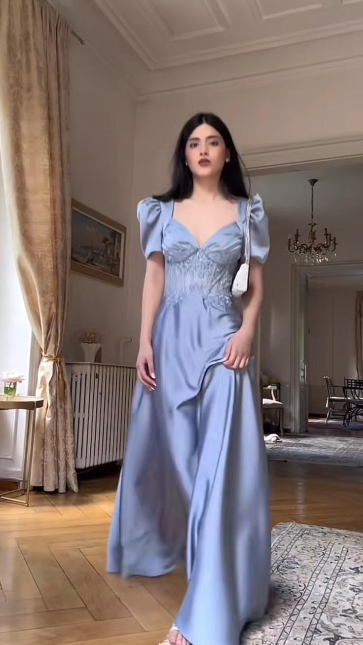 A Line Blue Prom Party Dresses Unique Evening Dress Vintage Princess Dress cg26021