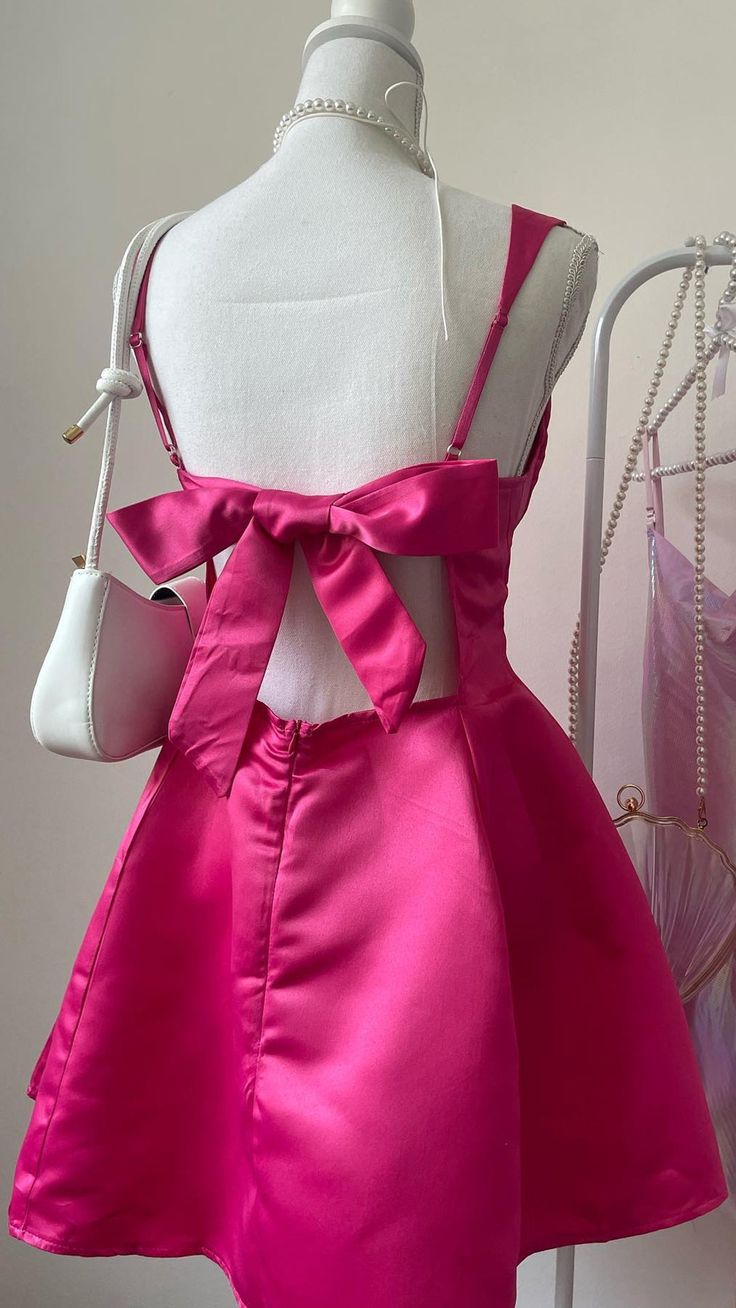 Square Neck Sleeveless Satin A-Line Mini Homecoming Dress With Bow fg5891