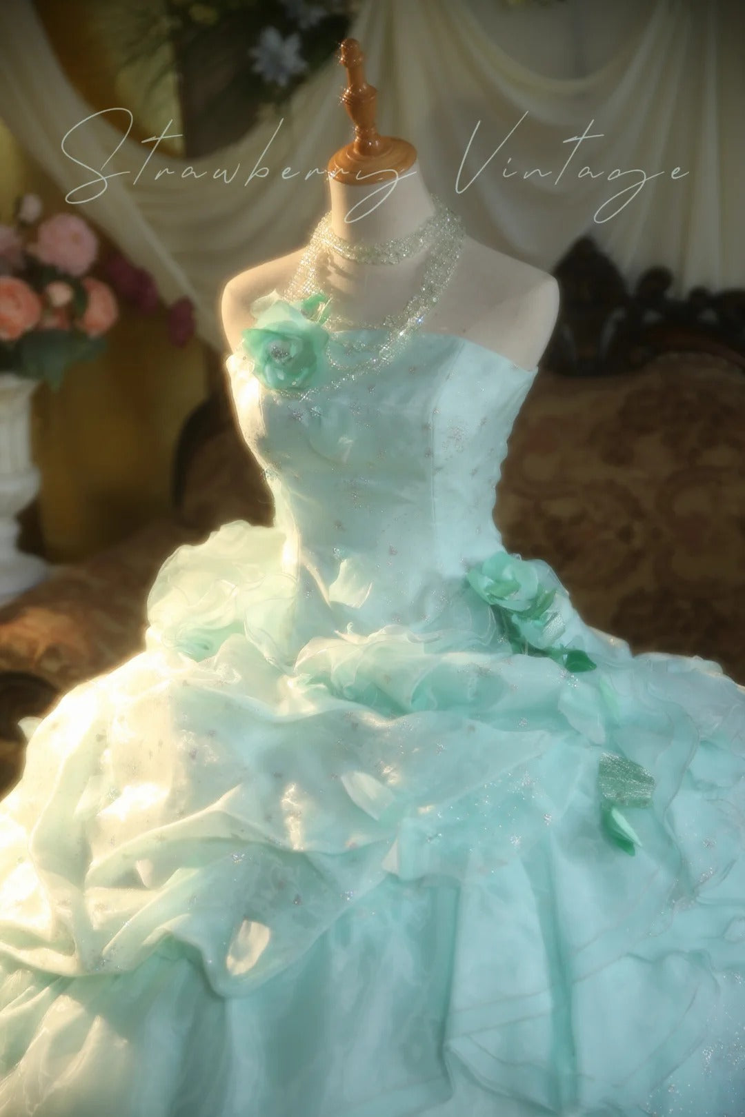 A Line Green Tulle Ball Gown Quinceanera Dress Evening Dress cg25478