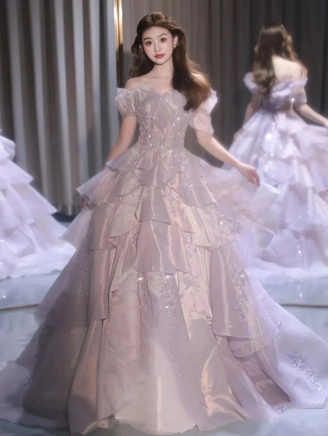 A Line Off The Shoulder Lilac Prom Dresses Long Evening Dress cg25449