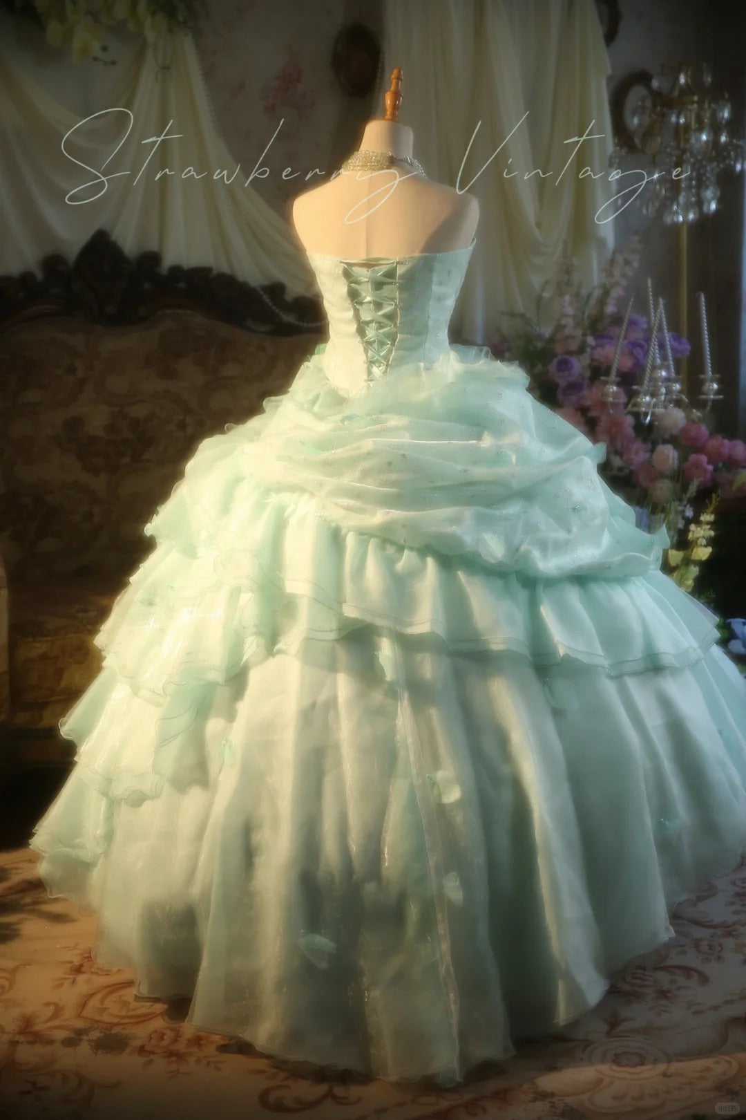 A Line Green Tulle Ball Gown Quinceanera Dress Evening Dress cg25478
