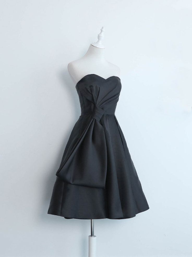 Simple Sweetheart Satin Short Black Prom Dress, Black Homecoming Dresses fg6631