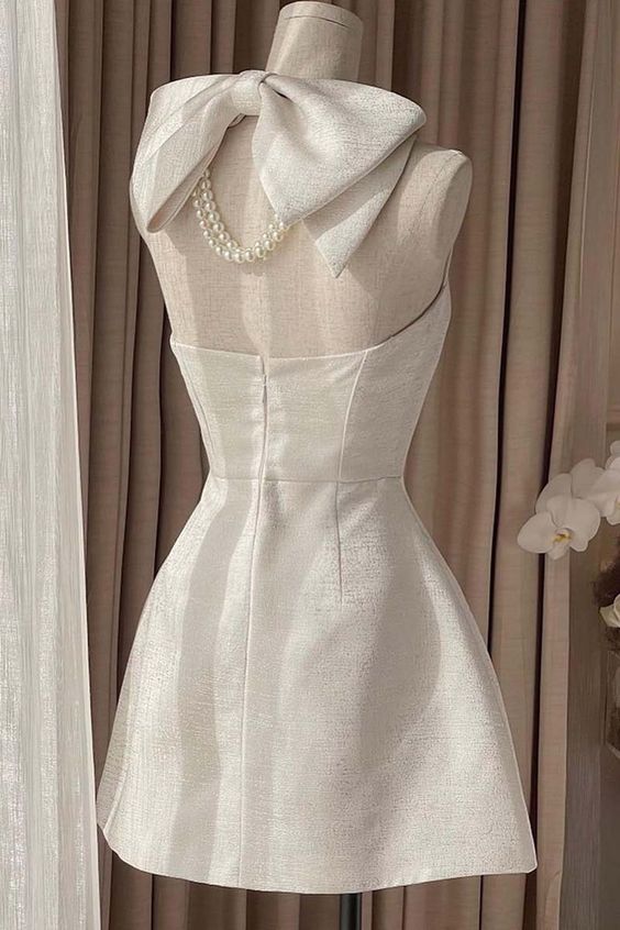 Square Neck Halter Sleeveless Satin A-Line Mini Homecoming Dress With Bow fg6106