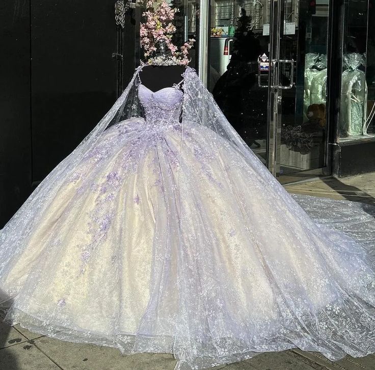 Light Purple Quinceanera Dressess with Cape Luxury Butterfly Applique Sweet 16 Ball Gown fg6470