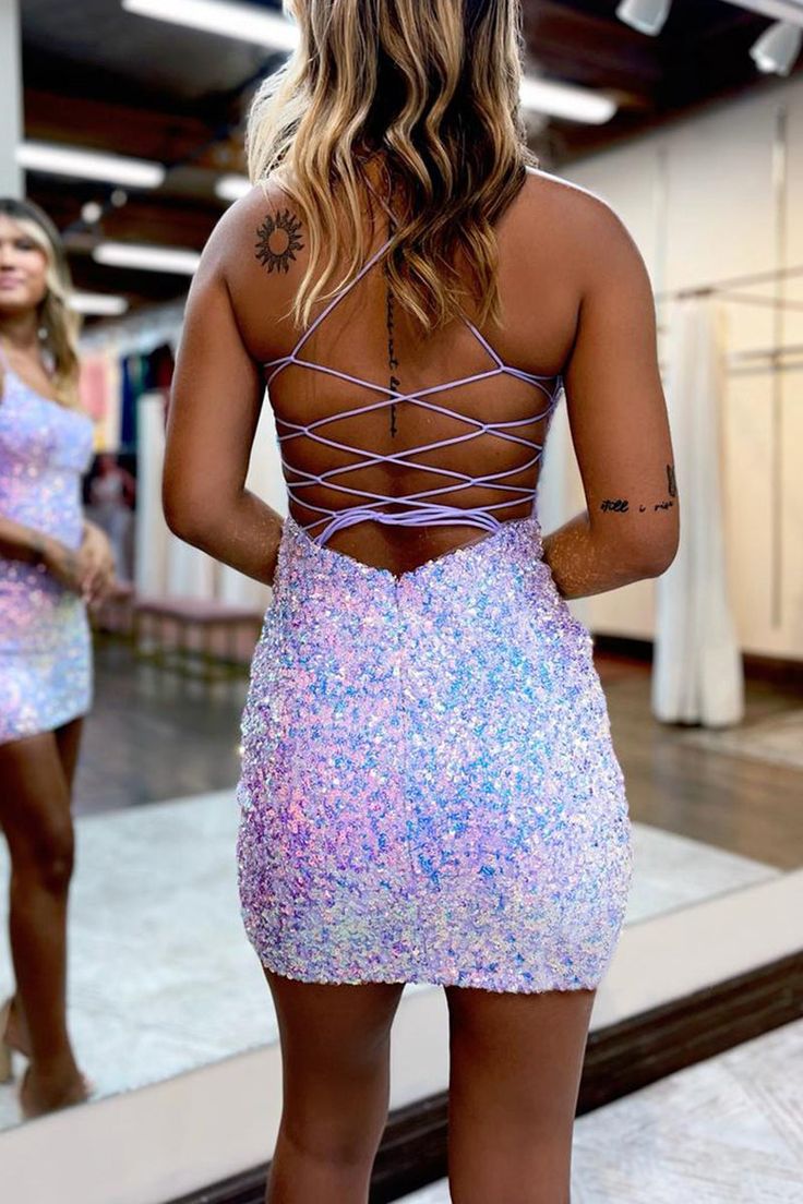 Sexy Fitted Bateau Spaghetti Straps Fully Sequined Lace-Up Homecoming Dress fg6305