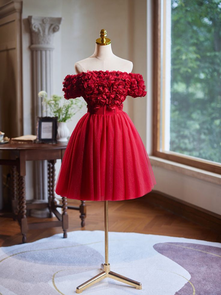 Off the Shoulder Flower Bodice Tulle Short Homecoming Dress fg6046