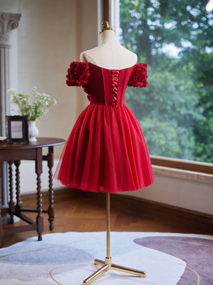 Off the Shoulder Flower Bodice Tulle Short Homecoming Dress fg6046