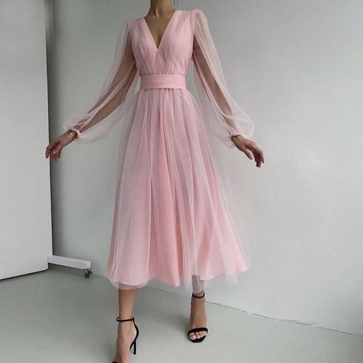 Graduation dress Short A Line Prom Dresses V Neck Long Puff Sleeve Tulle Formal Wedding Evening Party Dresses For Graduation fg2856