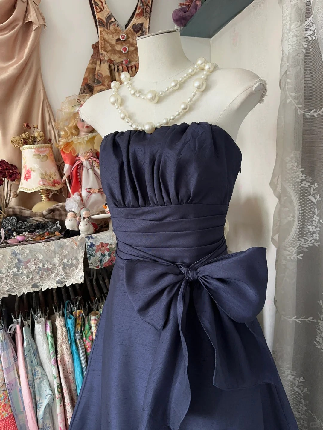 A Line Navy Blue Vintage Long Party Dress Evening Dress Prom Dresses cg25749